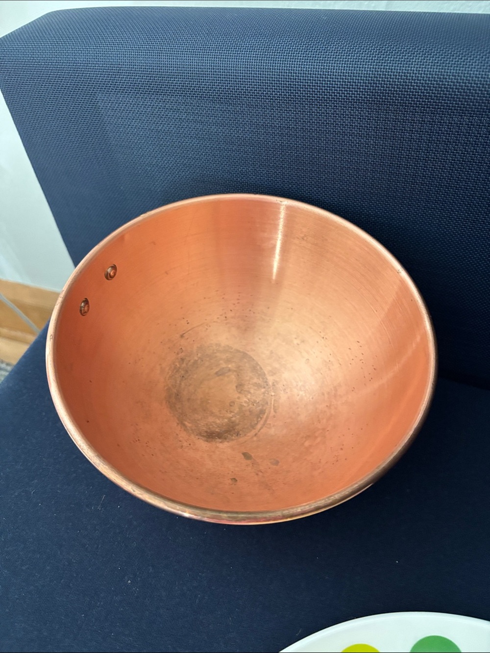Copper Mixing Bowl - vintage, made in Korea. Brass ring 8 in great condition!